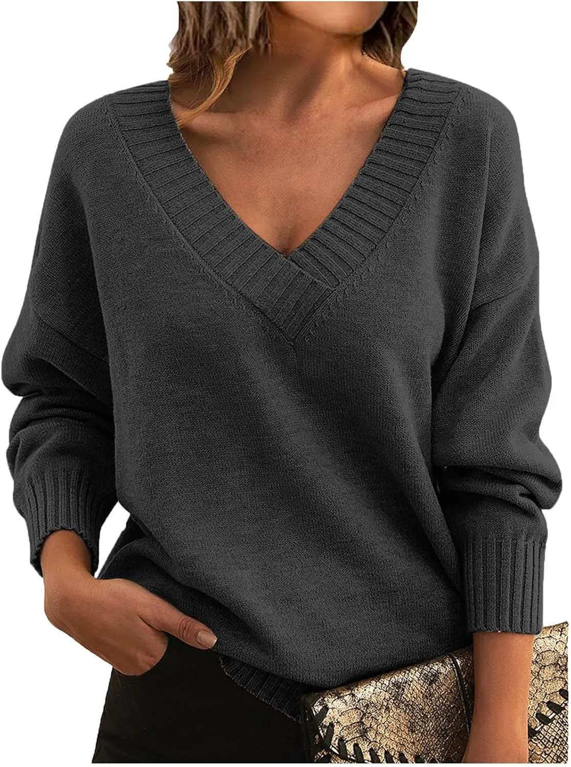 Womens Sweaters Trendy Fashion 2024 Long Sleeve Shirts Dressy Casual V Neck Pullover Tunic Tops Plus Size