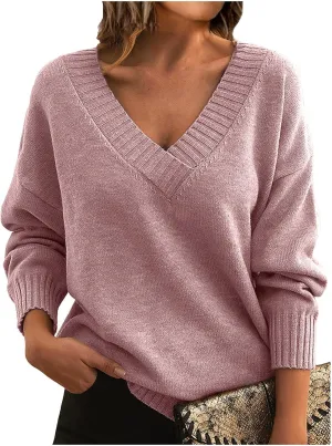 Womens Sweaters Trendy Fashion 2024 Long Sleeve Shirts Dressy Casual V Neck Pullover Tunic Tops Plus Size