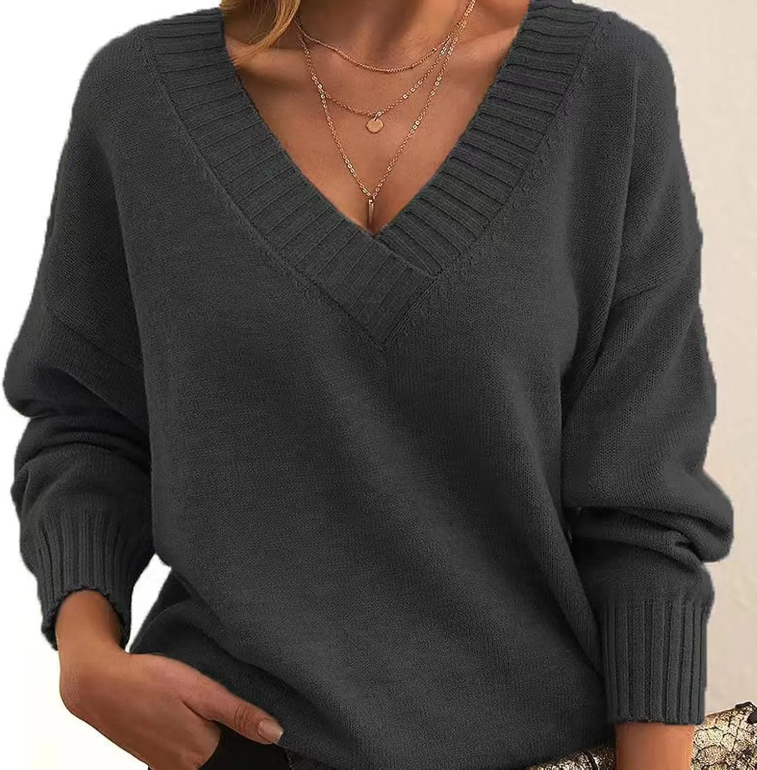 Womens Sweaters Trendy Fashion 2024 Long Sleeve Shirts Dressy Casual V Neck Pullover Tunic Tops Plus Size