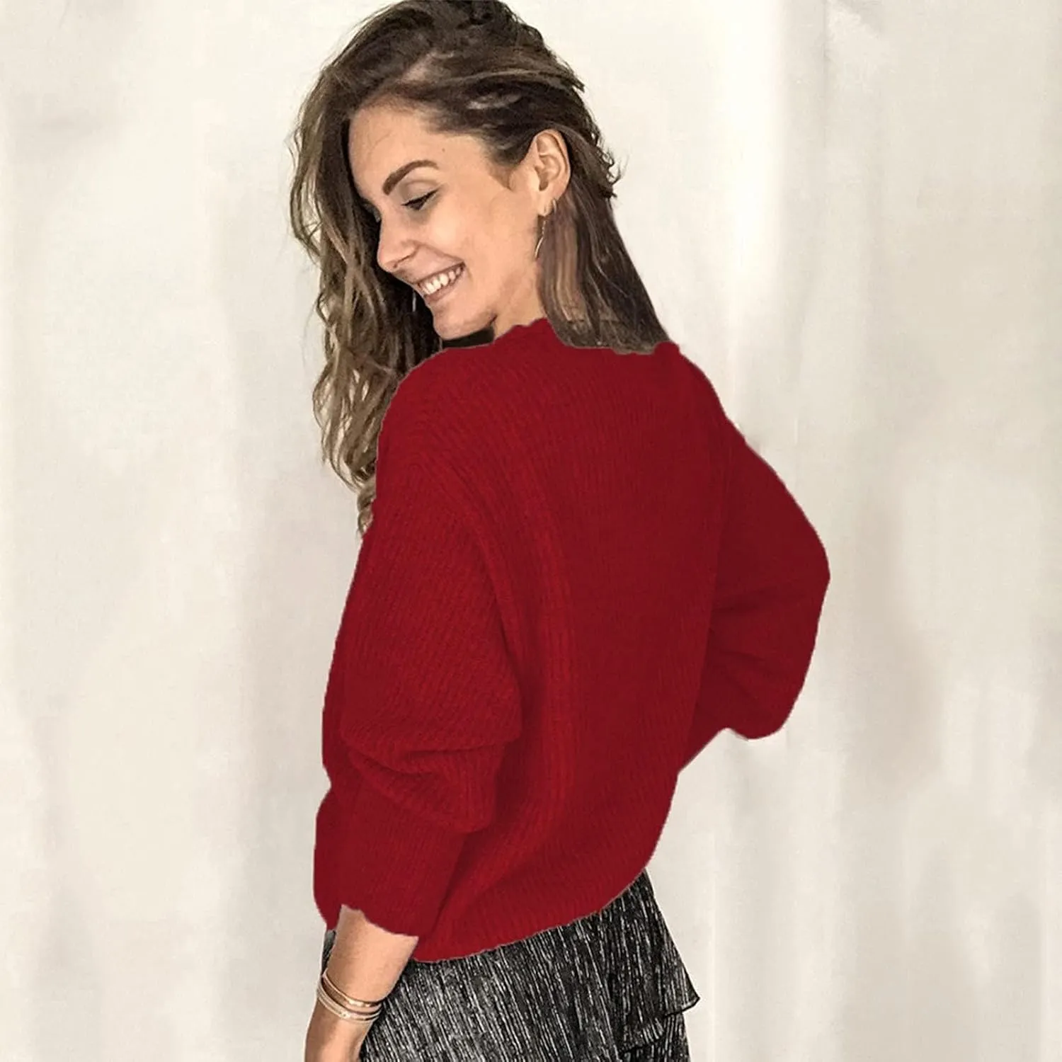 Womens Sweaters Trendy Fashion Long Sleeve Shirts Crochet V Neck Knit Pullover Tops Outfits Fall 2024 Oversized