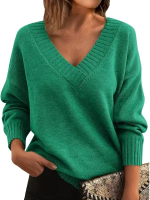 Womens Sweaters V Neck Fall Outfits 2024 Pullover Tops Winter Clothes Lightweight Long Sleeve Tops Casual Knit Shirts