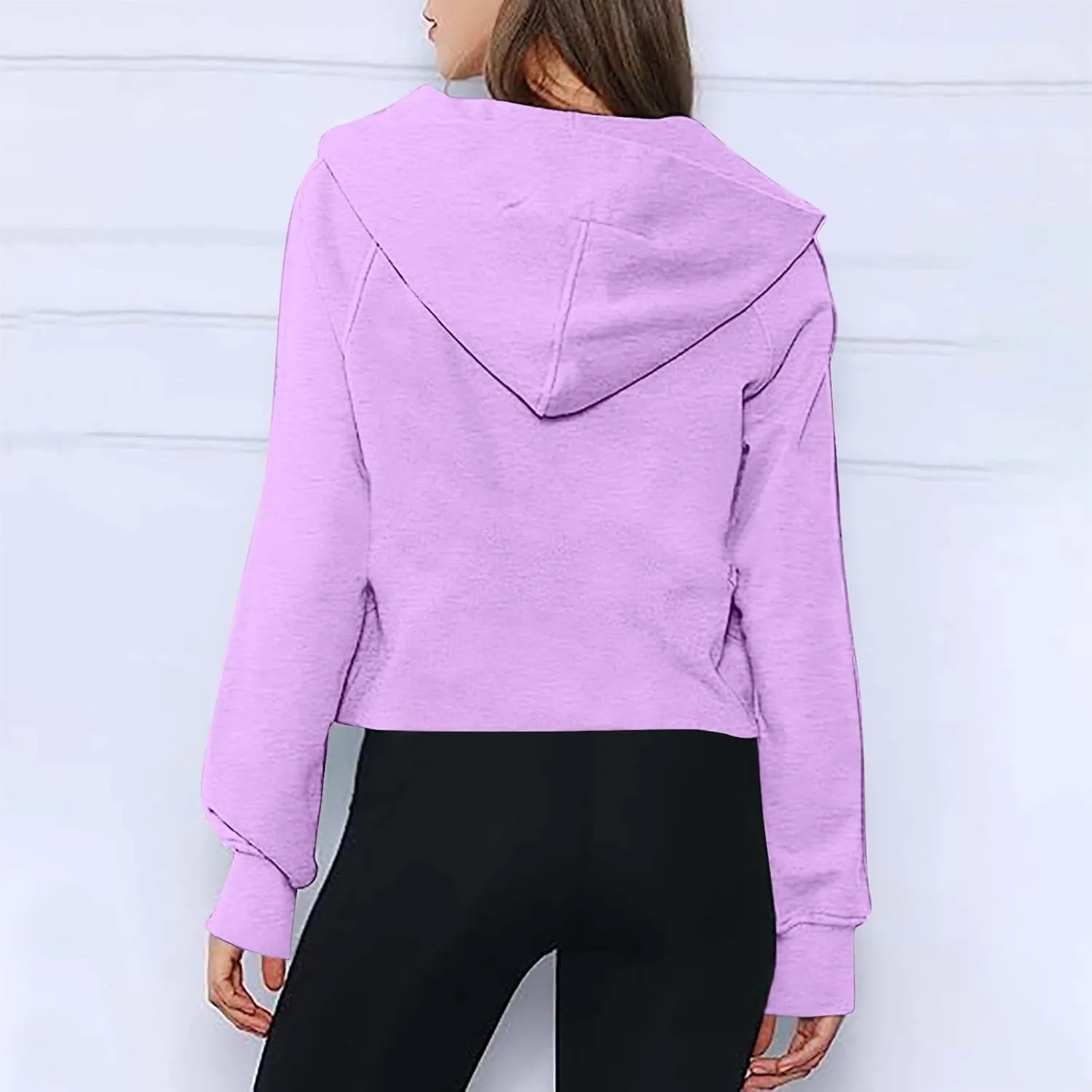 Womens Sweatshirts Half Zip Cropped Pullover Fleece Quarter Zipper Hoodies Thumb Hole Solid Sweatshirt with Pocket