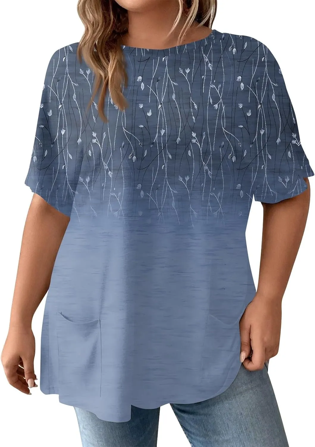 Womens Tops Women's Oversized T Shirts Summer Short Sleeve Loose Fit Casual Crewneck Print Tunic Tops with Pockets