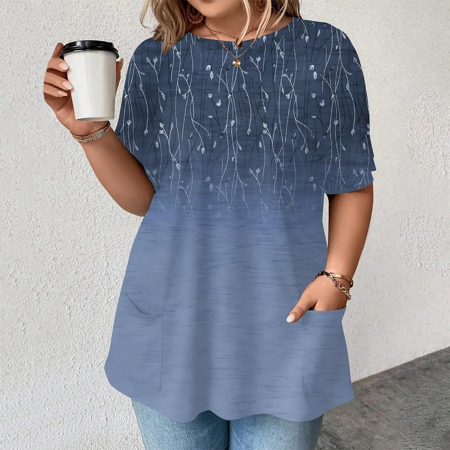 Womens Tops Women's Oversized T Shirts Summer Short Sleeve Loose Fit Casual Crewneck Print Tunic Tops with Pockets
