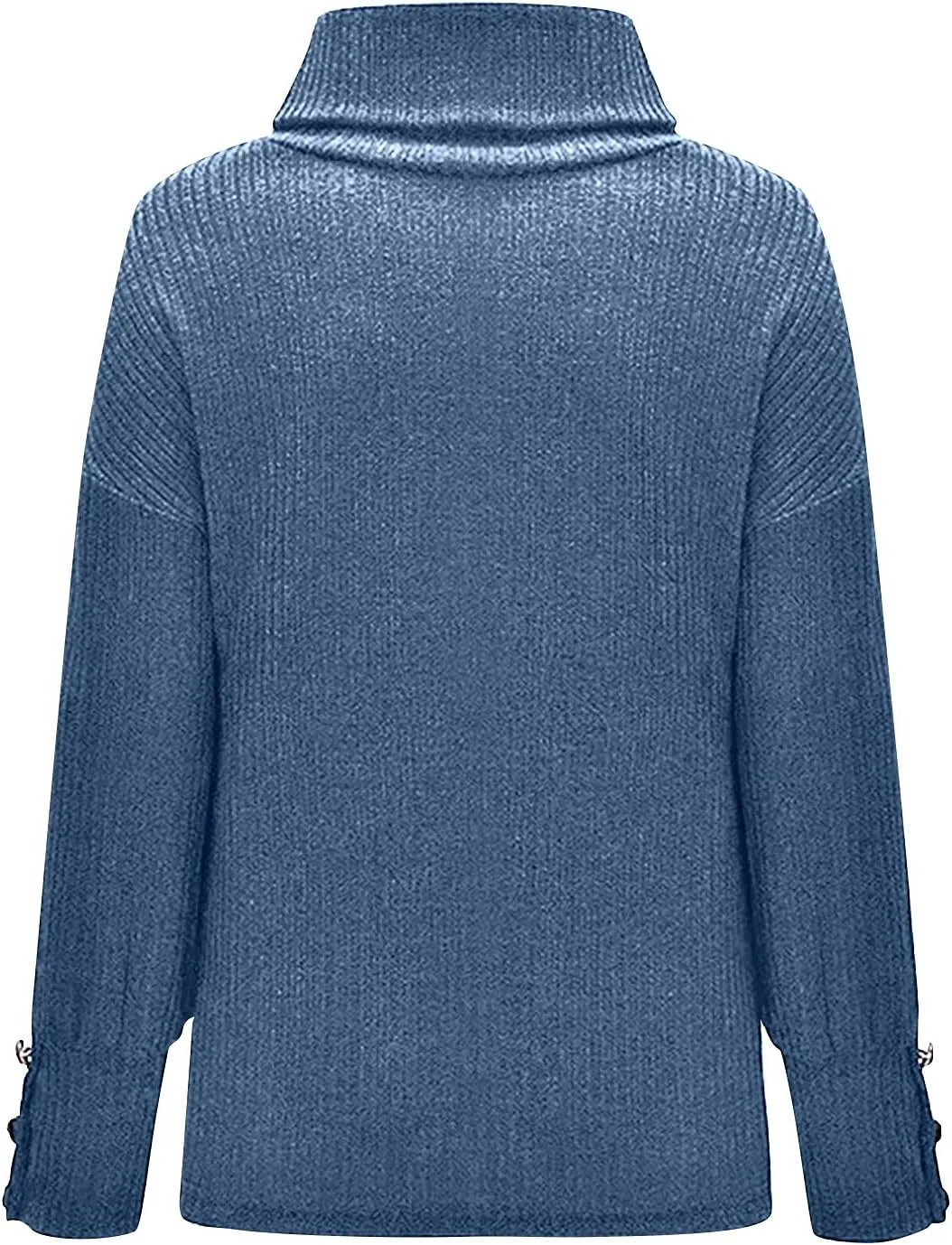 Women's Turtleneck Oversized Sweaters Long Sleeve Pullover Loose Knit Jumper Striped Print Button Jumper Tops