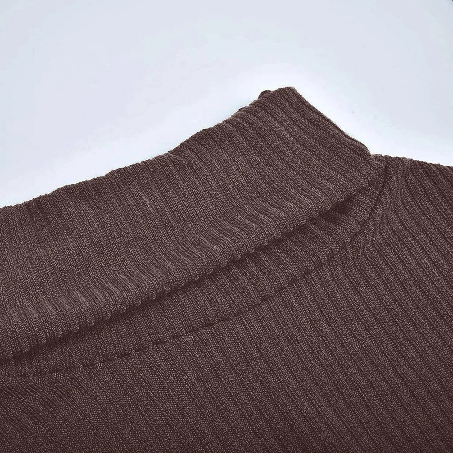 Women's Turtleneck Oversized Sweaters Long Sleeve Pullover Loose Knit Jumper Striped Print Button Jumper Tops