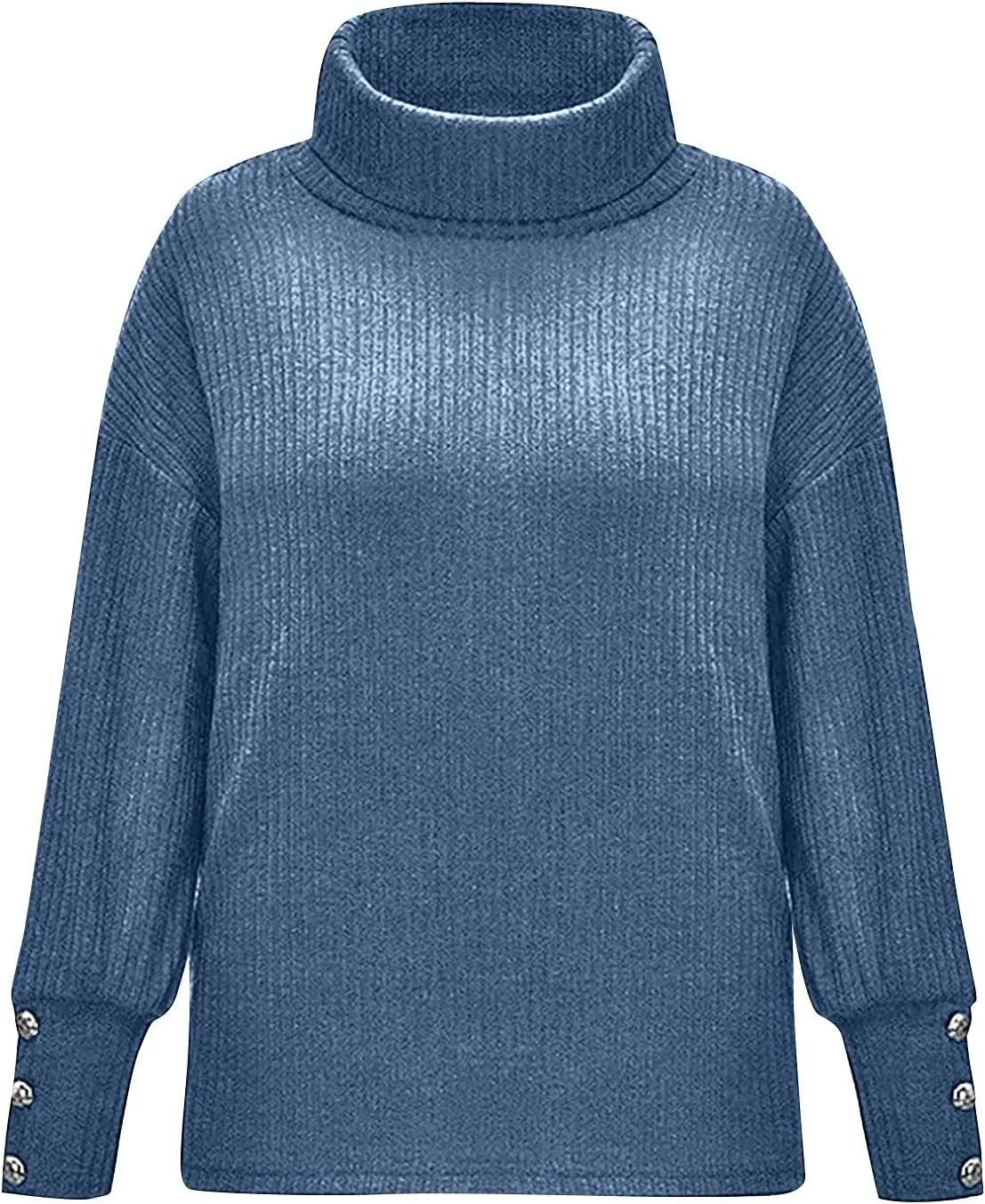 Women's Turtleneck Oversized Sweaters Long Sleeve Pullover Loose Knit Jumper Striped Print Button Jumper Tops