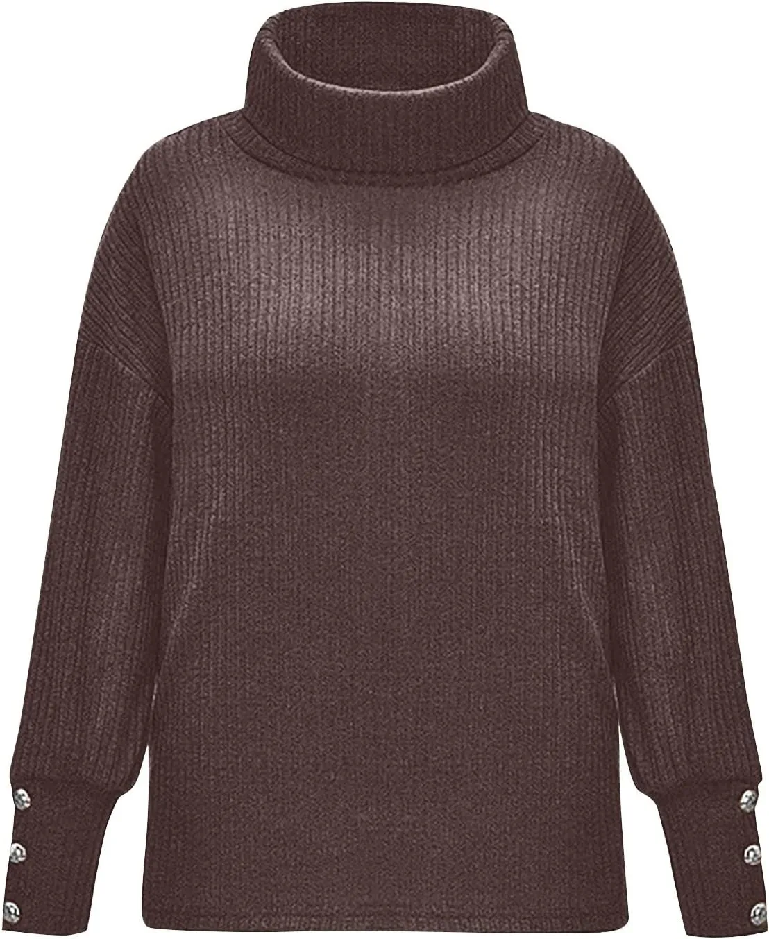 Women's Turtleneck Oversized Sweaters Long Sleeve Pullover Loose Knit Jumper Striped Print Button Jumper Tops