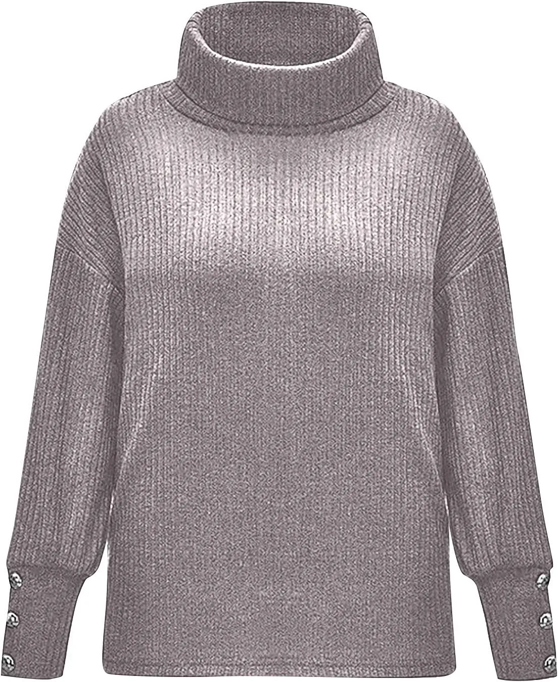 Women's Turtleneck Oversized Sweaters Long Sleeve Pullover Loose Knit Jumper Striped Print Button Jumper Tops