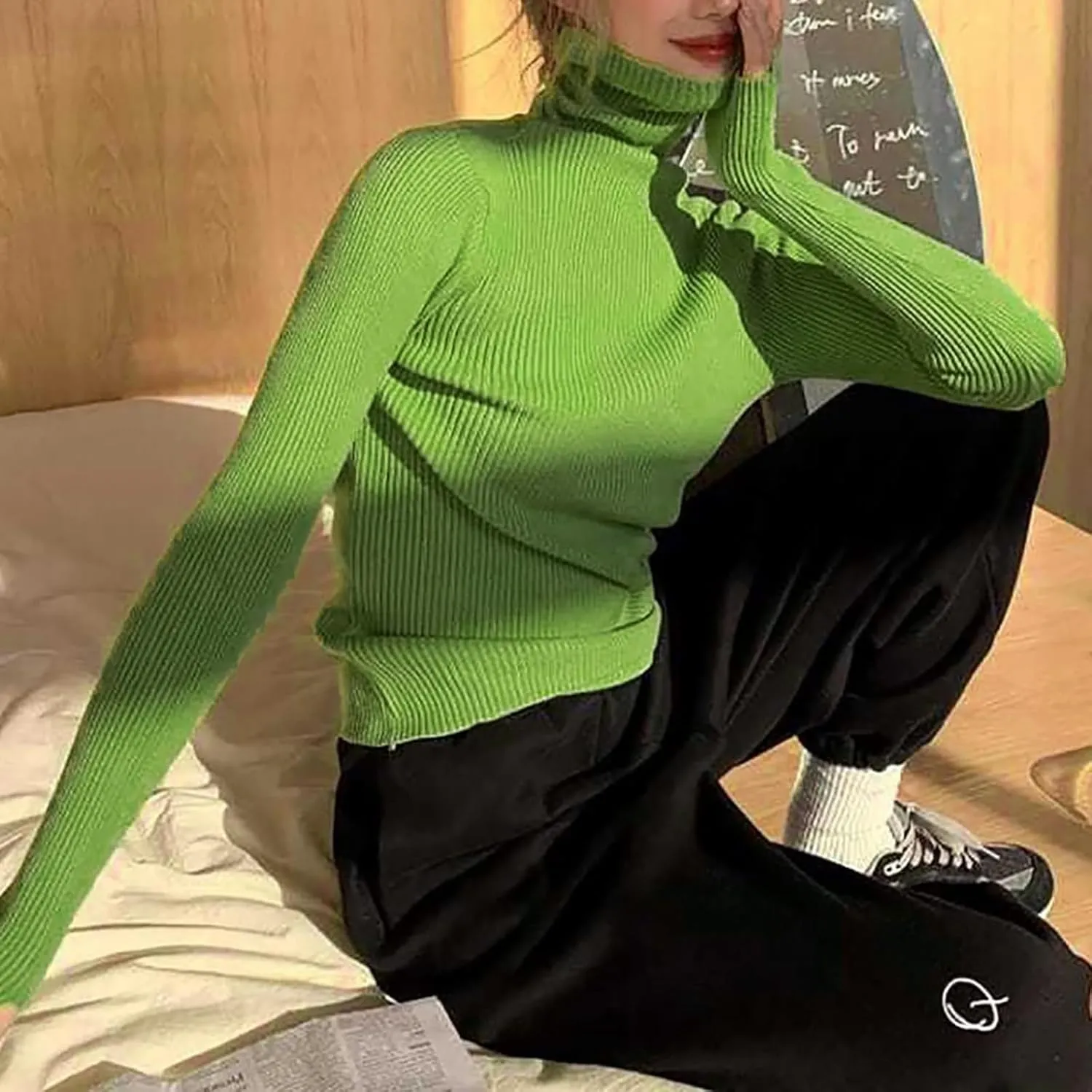 Womens Turtleneck Oversized Sweaters Wool Knit Bottom Female Long Sleeve Thick Loose Pullover Sweaters for Women