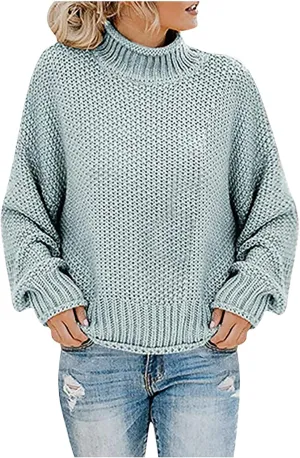 Womens Turtleneck Sweater Long Sleeve Knitted Sweater Winter Fashion Sweaters Casual Oversized Sweater Blouse