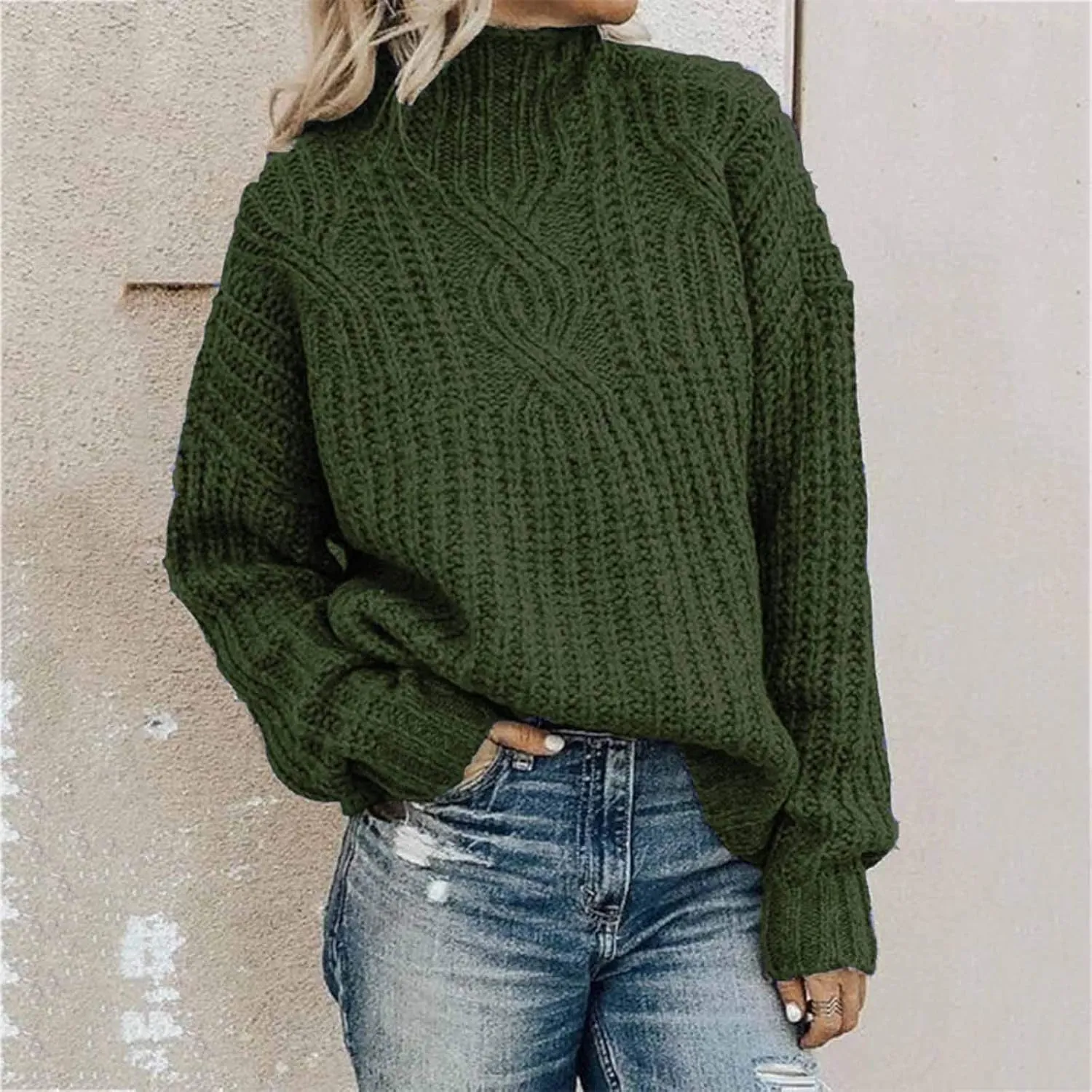 Womens Turtleneck Sweater Long Sleeve Solid Color Sweater Casual Trendy Sweater Regular Fit Sweats Knitted Sweater