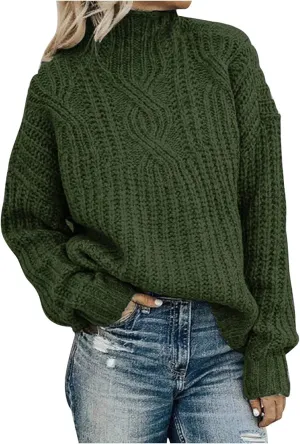 Womens Turtleneck Sweater Long Sleeve Solid Color Sweater Casual Trendy Sweater Regular Fit Sweats Knitted Sweater