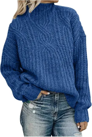 Womens Turtleneck Sweaters Cable Knit Tops Sweater Long Sleeve Pullover Sweaters 2022 Casual Dressy Winter Jumper