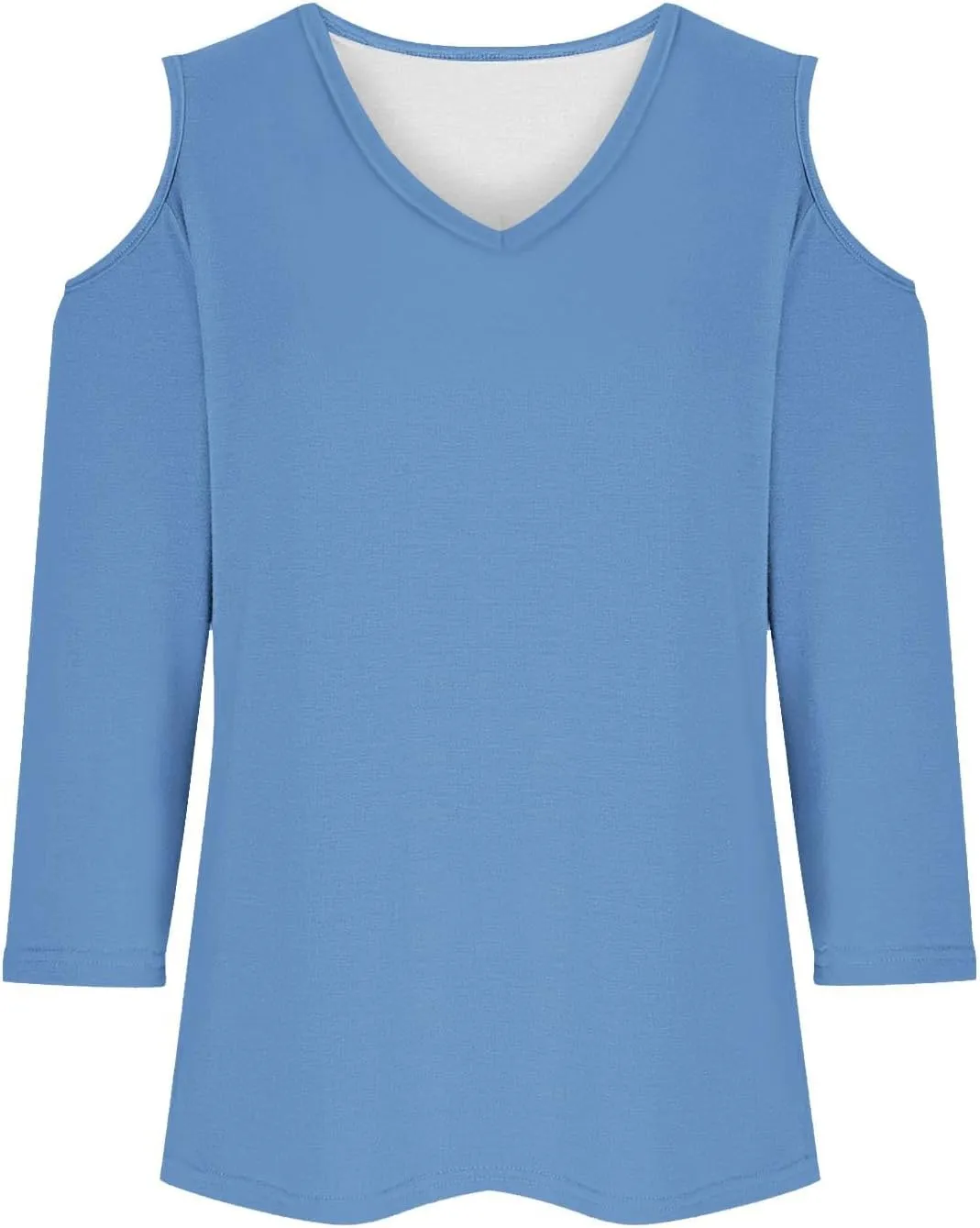 Womens V Neck Cold Shoulder 3/4 Sleeve Tops Casual Shirt Dressy Blouse Trendy Tshirts Gifts for Her Fashion Cothes Tee