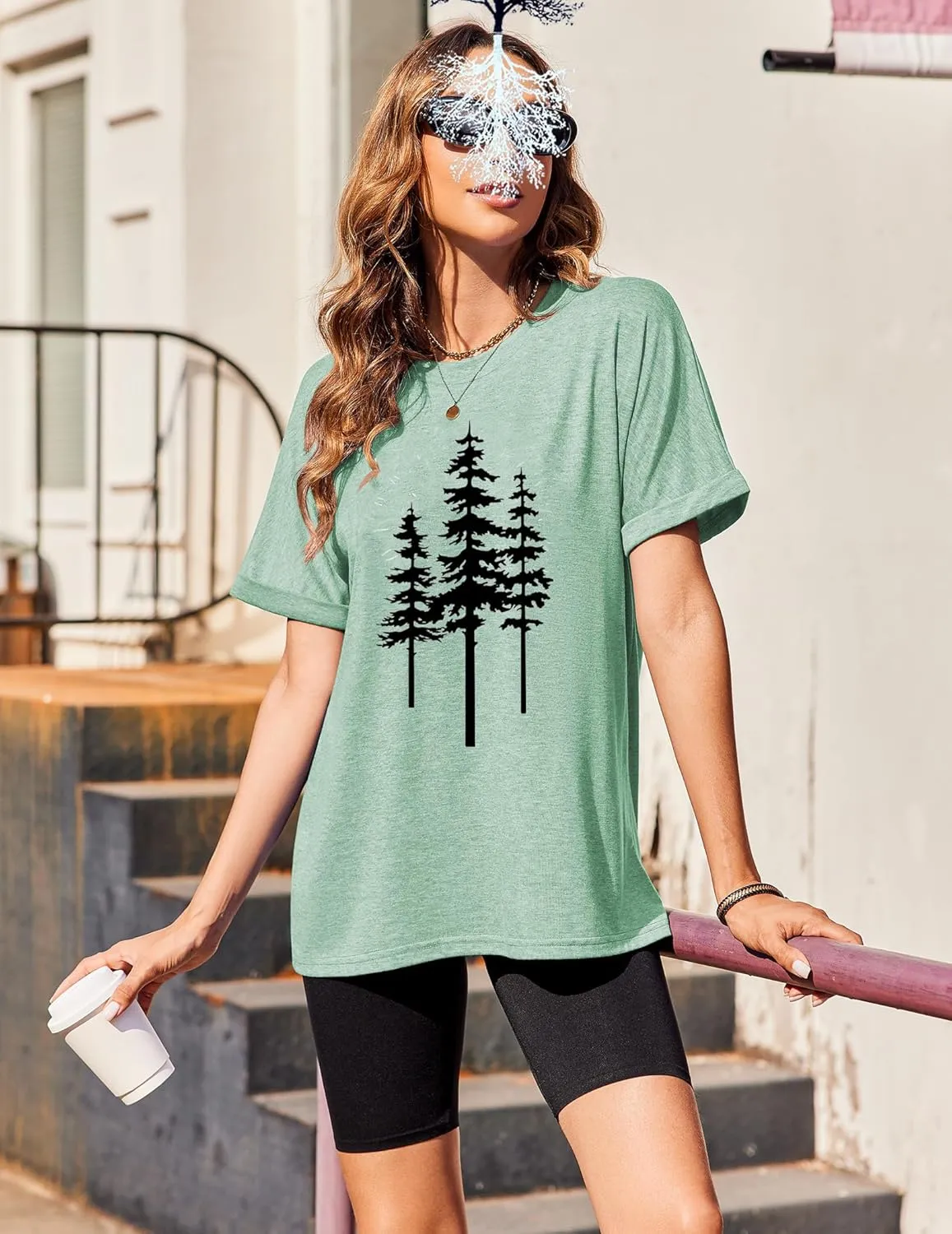 Womens Vintage Tree Graphic Tees Novelty Two Sides Tree Casual T Shirts