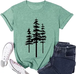 Womens Vintage Tree Graphic Tees Novelty Two Sides Tree Casual T Shirts