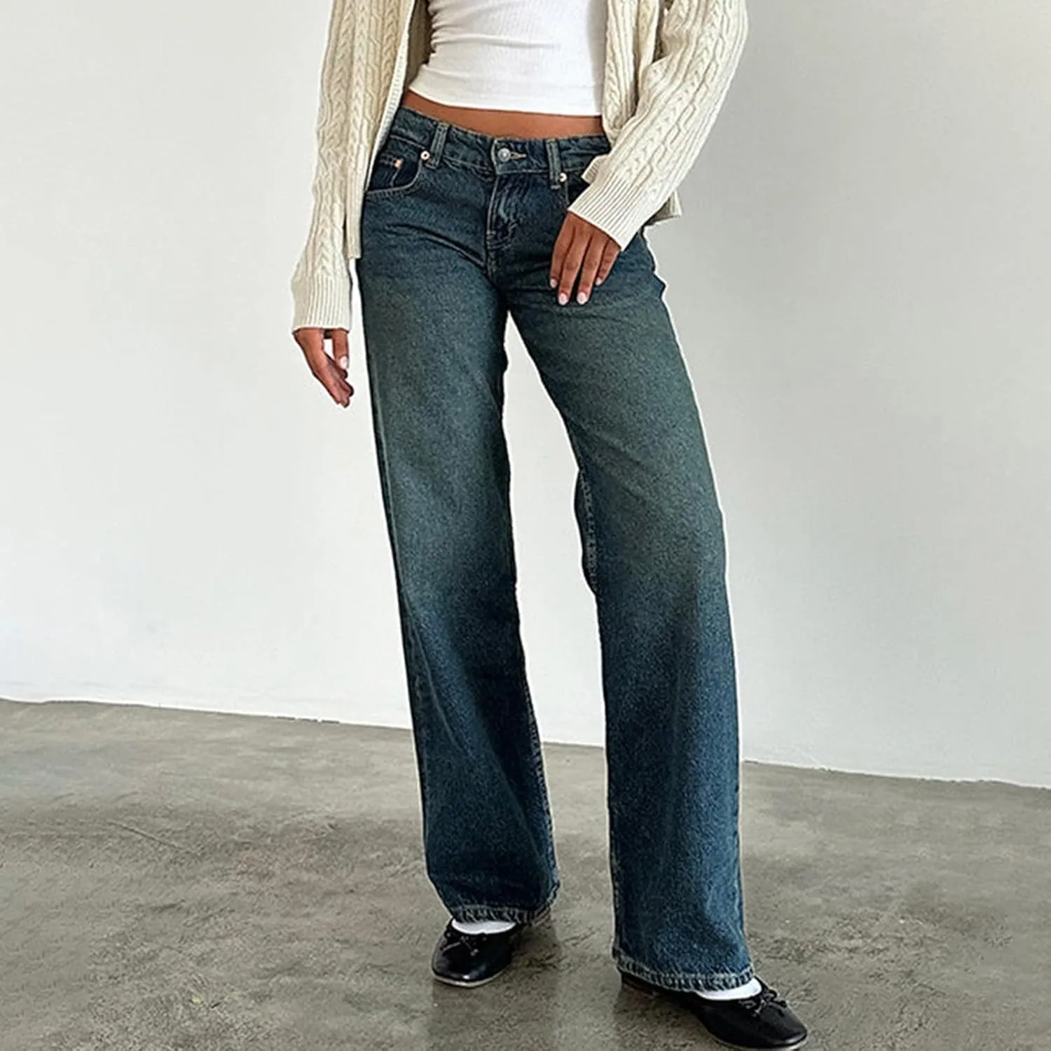 Women's Wide Leg Jeans Straight Leg Boyfriend Denim Pants Low Rise Baggy Jeans Casual Loose Jeans Y2K E-Girl Pants