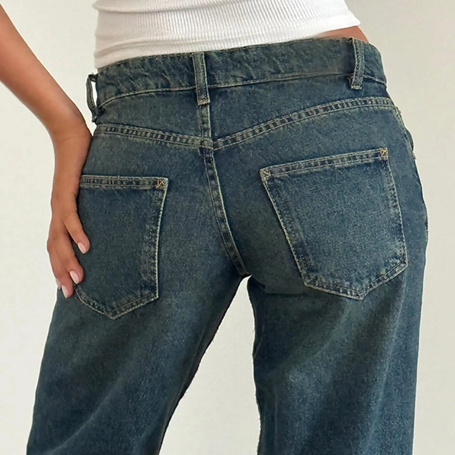 Women's Wide Leg Jeans Straight Leg Boyfriend Denim Pants Low Rise Baggy Jeans Casual Loose Jeans Y2K E-Girl Pants