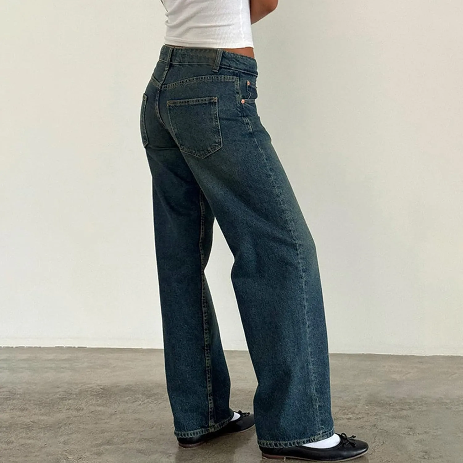 Women's Wide Leg Jeans Straight Leg Boyfriend Denim Pants Low Rise Baggy Jeans Casual Loose Jeans Y2K E-Girl Pants