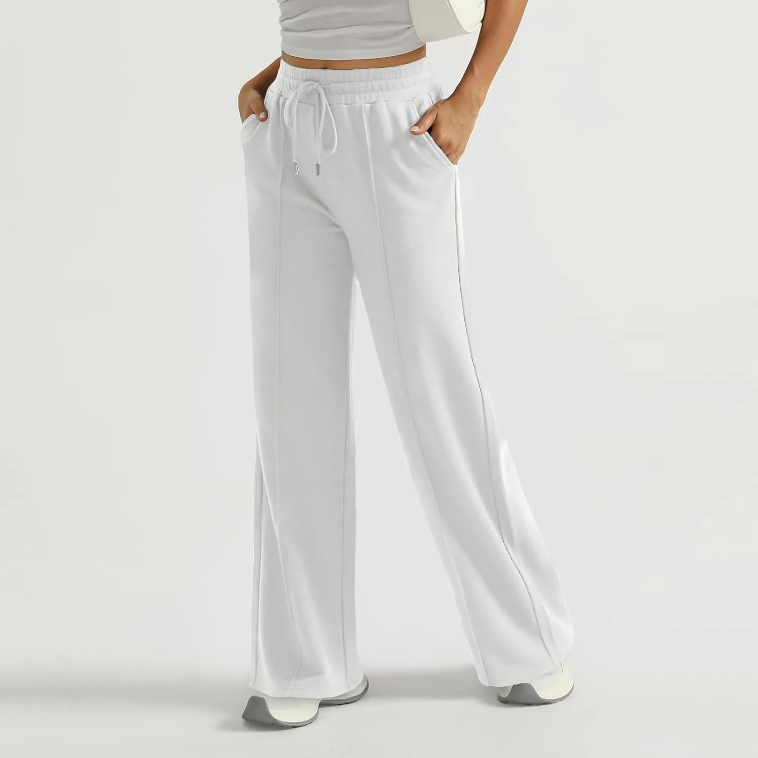 Womens Wide Leg Sweatpants Casual Drawstring High Waisted Flared Sweatpants Baggy Lightweight Joggers with Pockets