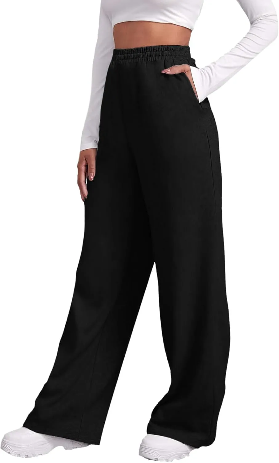 Women's Wide Leg Sweatpants Fleece Lined Pants Baggy Straight Leg Lounge Pants Fall Outfits Athletic Joggers Pants