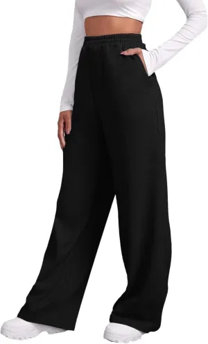 Women's Wide Leg Sweatpants Fleece Lined Pants Baggy Straight Leg Lounge Pants Fall Outfits Athletic Joggers Pants