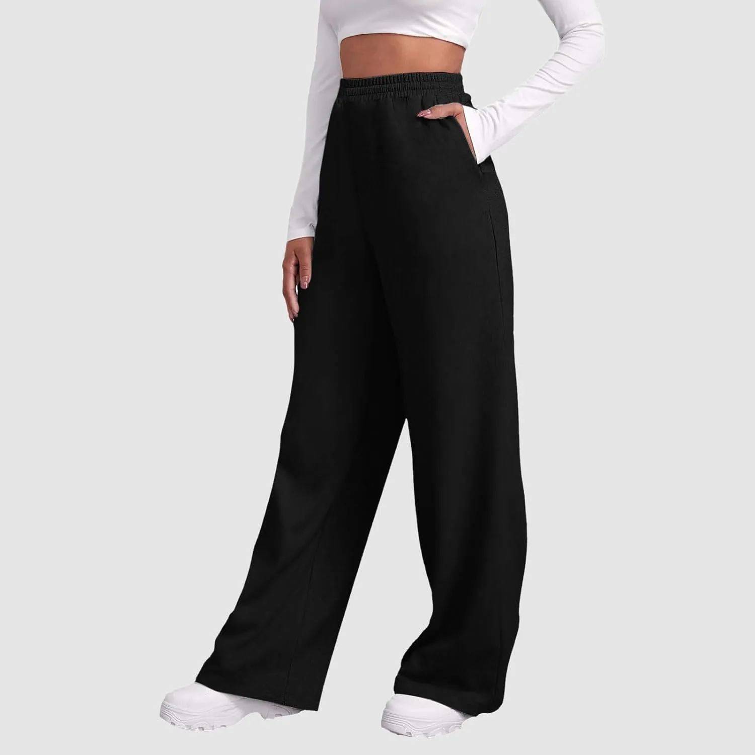 Women's Wide Leg Sweatpants Fleece Lined Pants Baggy Straight Leg Lounge Pants Fall Outfits Athletic Joggers Pants