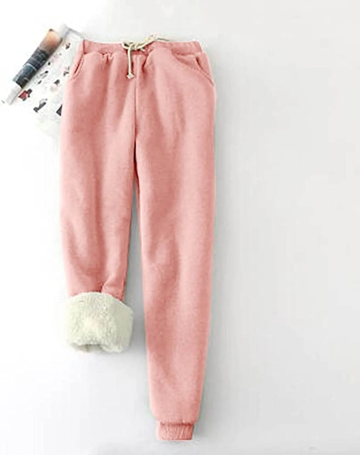 Women's Winter Warm Fleece Lined Joggers Pants Casual Fashion Solid Color Sweatpants Plus Size Pants with Pockets