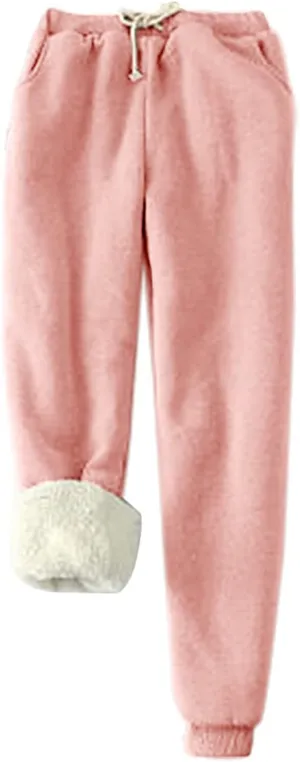Women's Winter Warm Fleece Lined Joggers Pants Casual Fashion Solid Color Sweatpants Plus Size Pants with Pockets