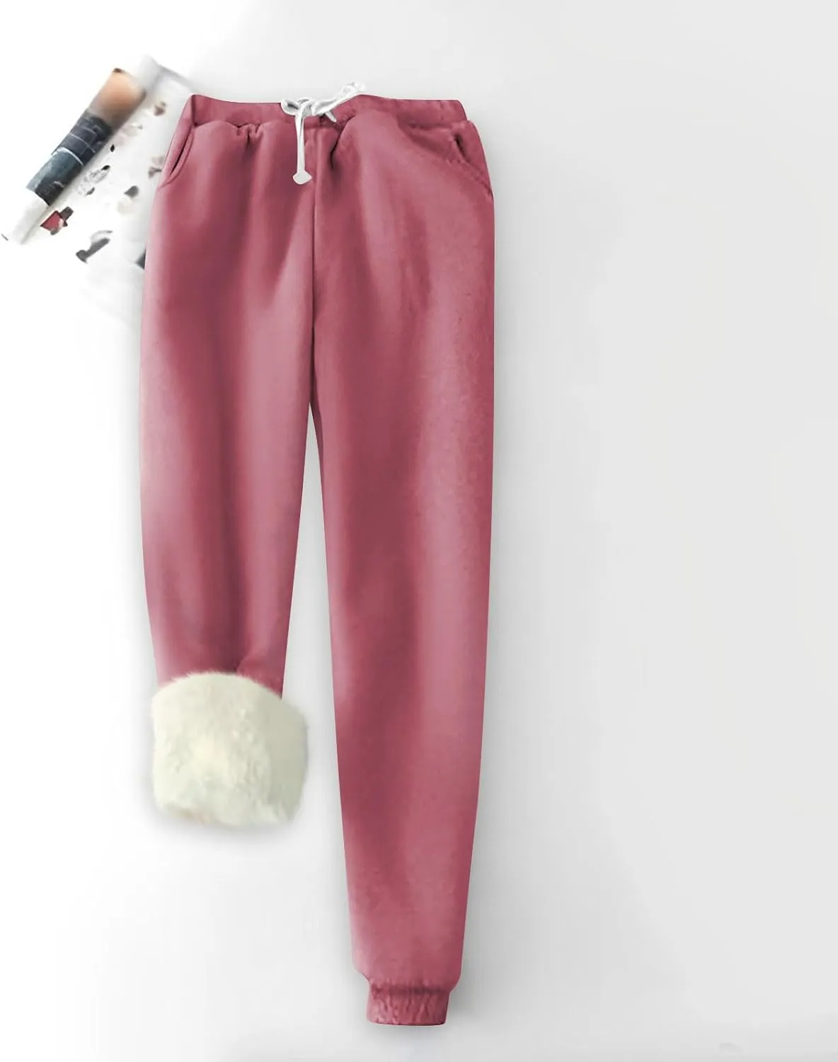 Women's Winter Warm Fleece Lined Pants Sherpa Athletic Jogger Thick Drawstring Pants with Pocket