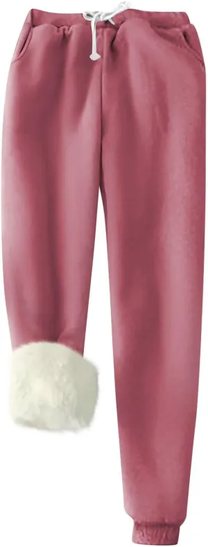 Women's Winter Warm Fleece Lined Pants Sherpa Athletic Jogger Thick Drawstring Pants with Pocket