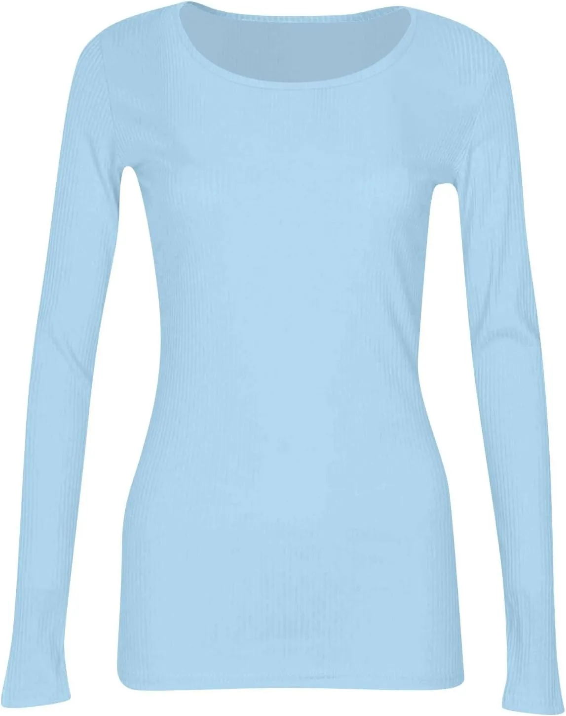 Womne's Ribbed Crew Neck Slim Fitted T Shirts Basic Solid Long Sleeve Layering Tee Tops Stretch Casual Tunic Tops