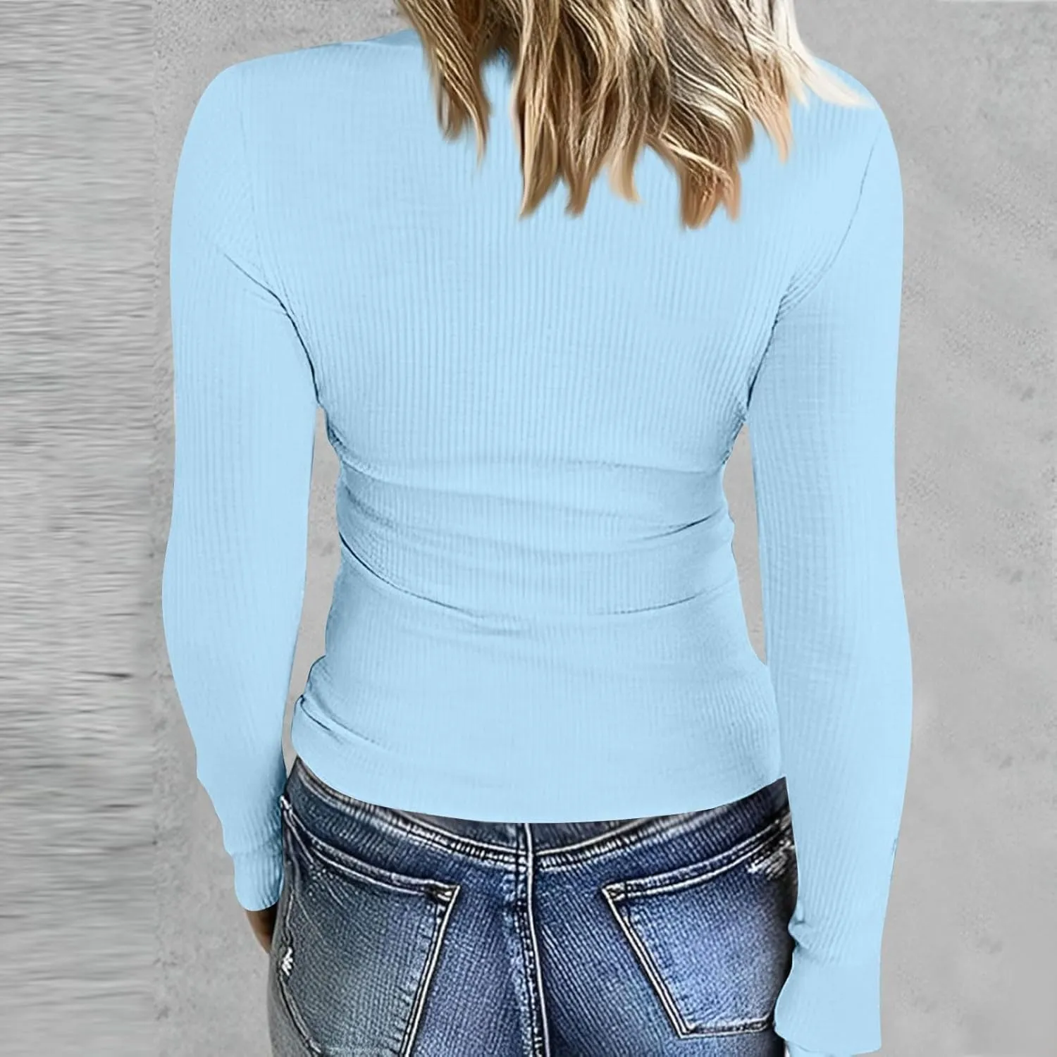 Womne's Ribbed Crew Neck Slim Fitted T Shirts Basic Solid Long Sleeve Layering Tee Tops Stretch Casual Tunic Tops