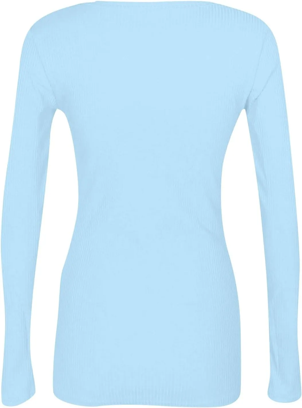 Womne's Ribbed Crew Neck Slim Fitted T Shirts Basic Solid Long Sleeve Layering Tee Tops Stretch Casual Tunic Tops