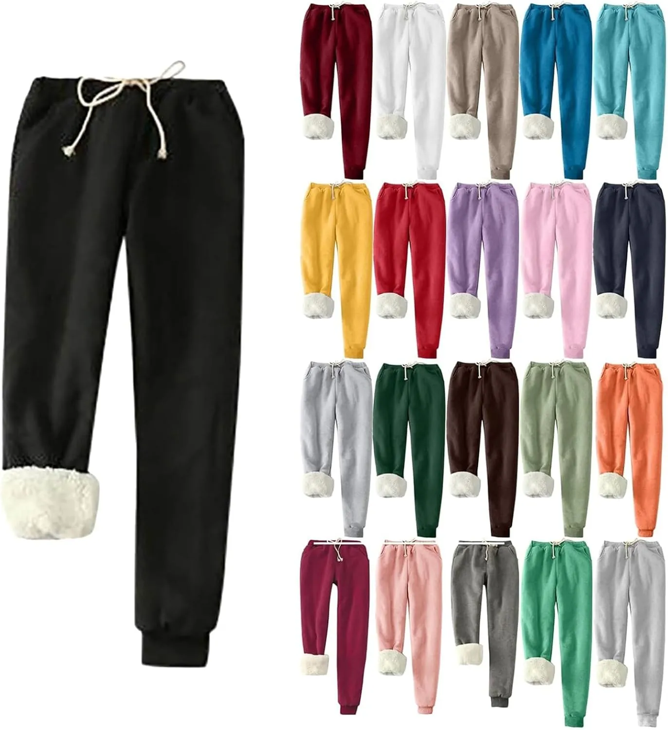 WYTong Womens Sweatpants Heart Printed Fleece Lined Sweatpants with Pocket Drawstring Winter Thermal Sherpa Lined Jogger