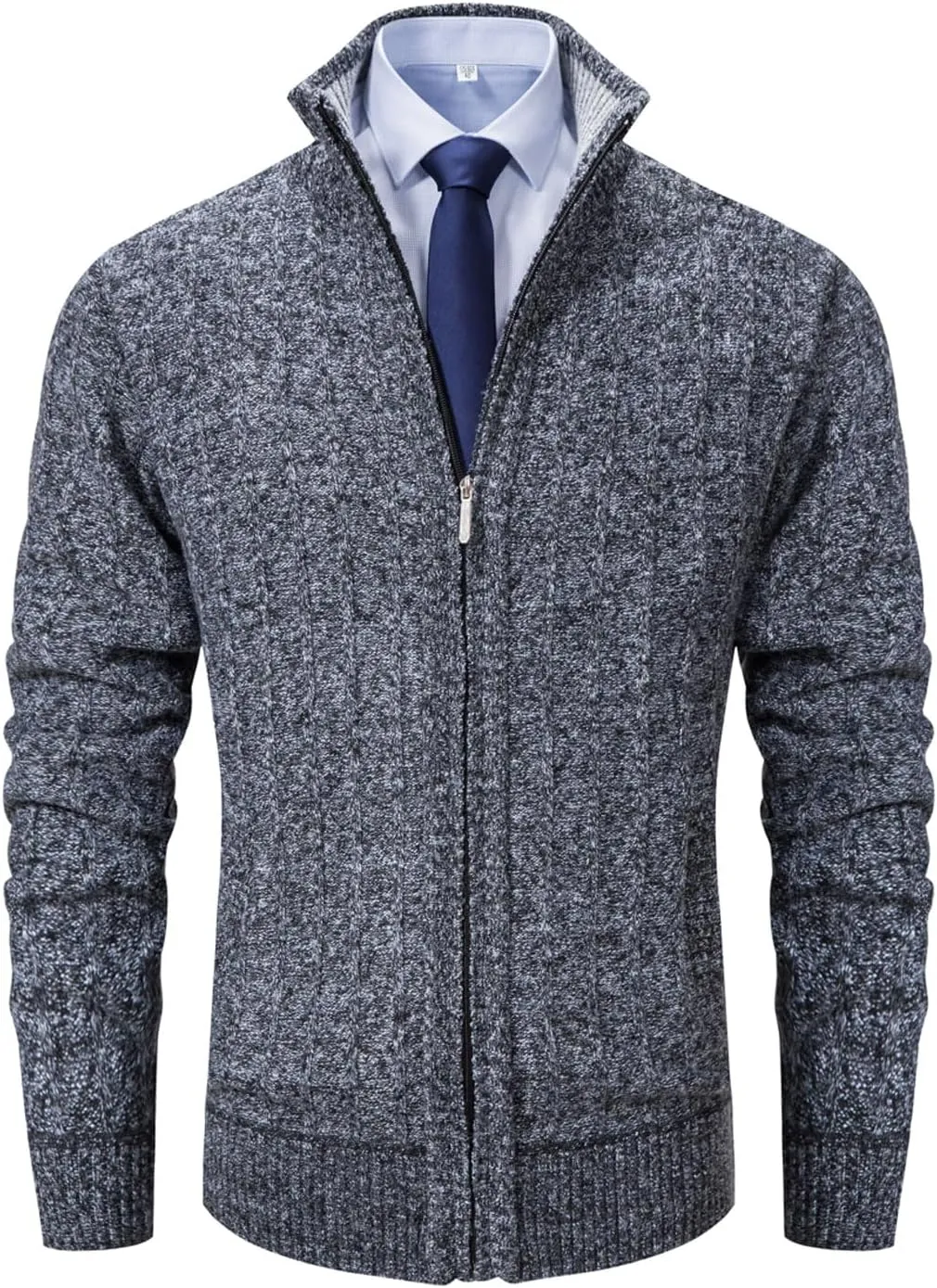 XinYangNi Men's Sweaters Full Zip Slim Thick Knitted Cardigan Sweaters Jacket with Pockets