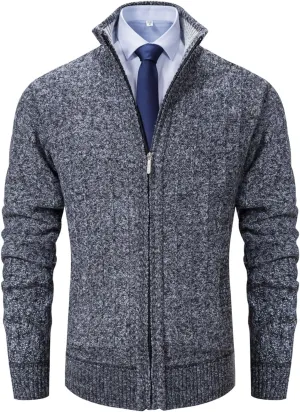XinYangNi Men's Sweaters Full Zip Slim Thick Knitted Cardigan Sweaters Jacket with Pockets