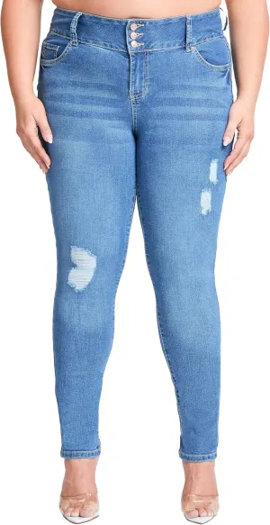 YMI Jeans Women's Plus Size Sustainable Essential Skinny Jeans, M1861, 14 Medium Blue