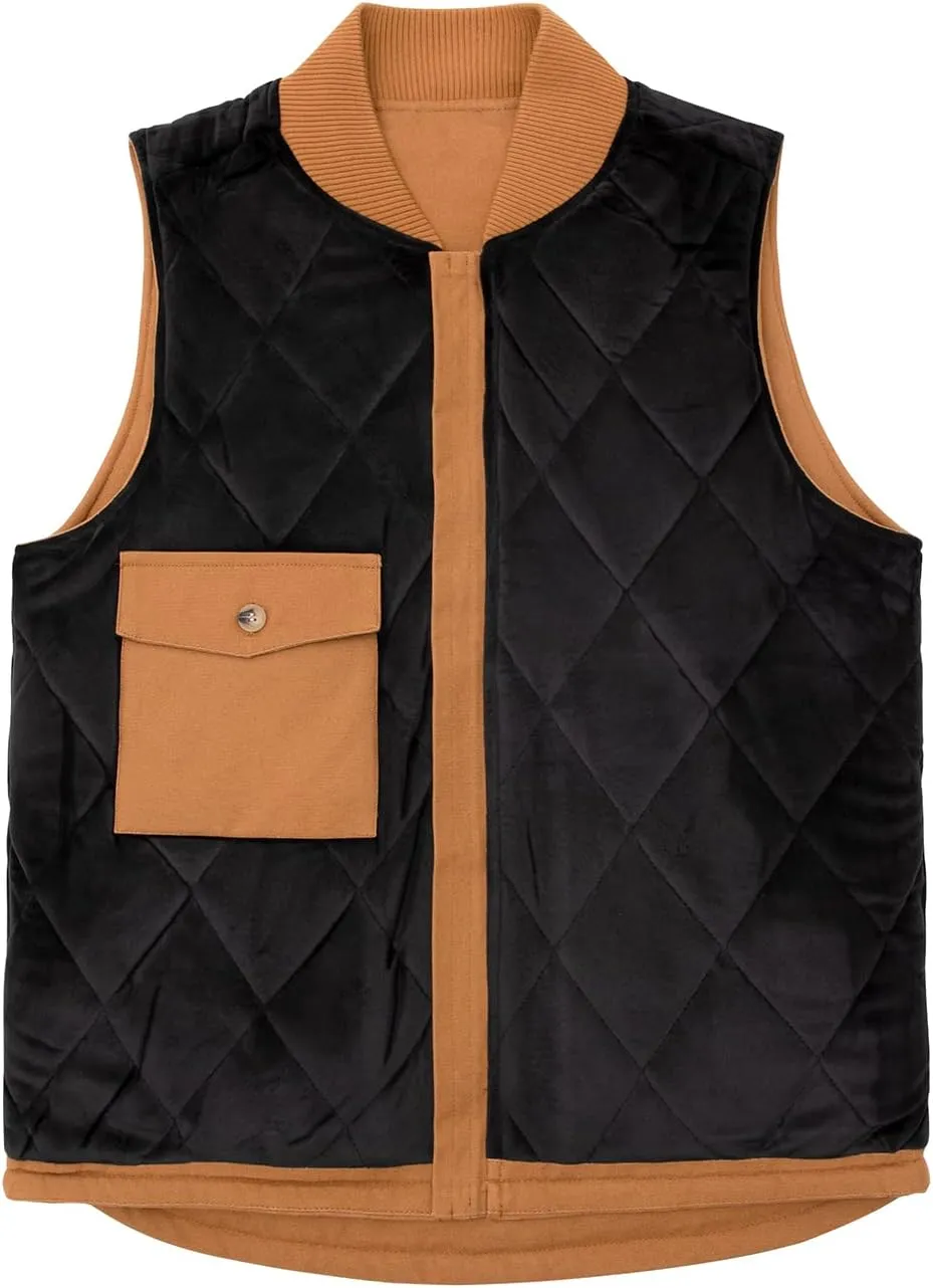 ZENTHACE Men's Arctic Quilted Lined Duck Vest Washed Full Zip Up Utility Rugged Canvas Work Vest Jacket