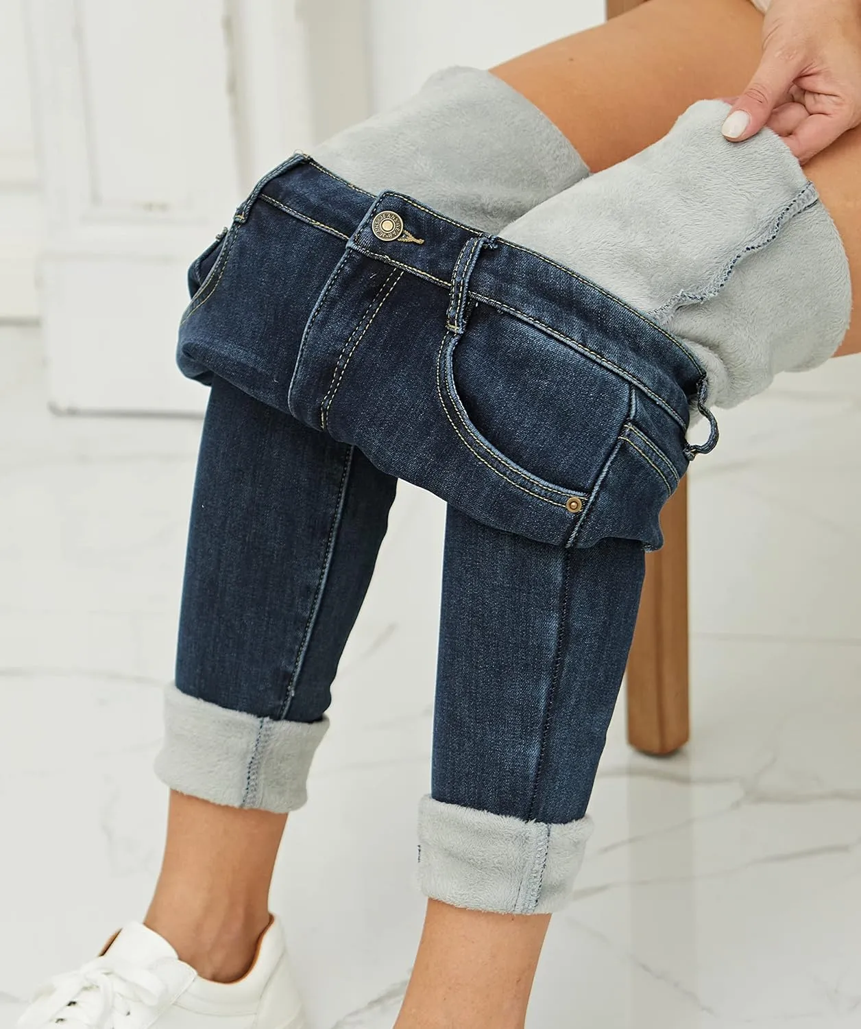 zsangbee Women's Thermal Jeans Fleece Lined Jeans Winter Skinny Jeans Warm Denim Pants