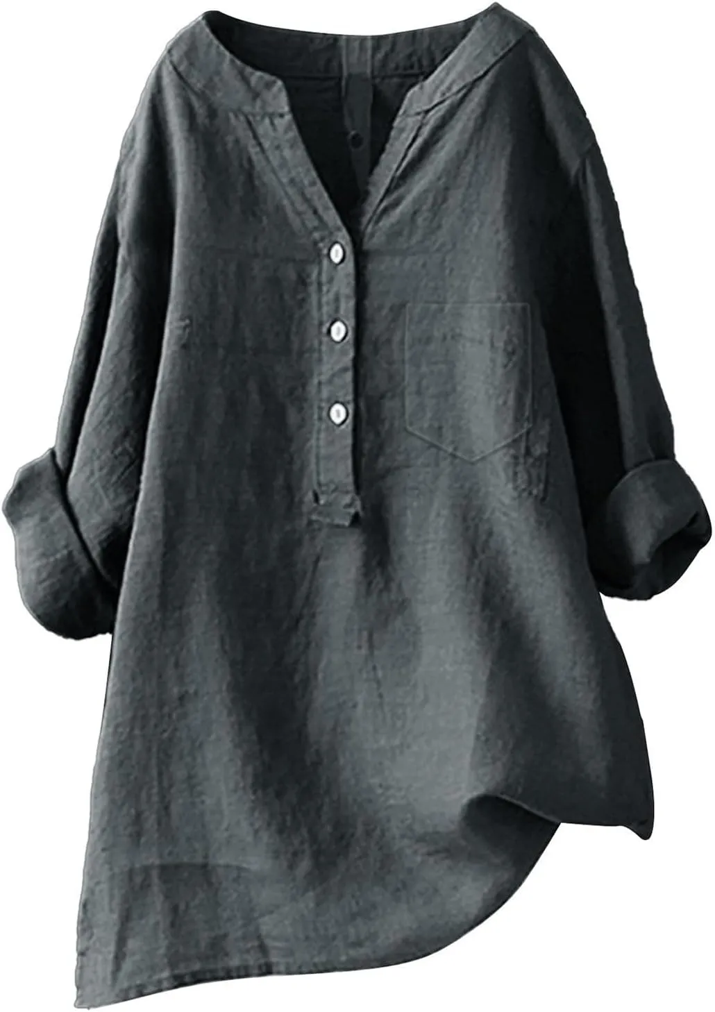 ZWRXW Womens Cotton Linen Shirts 3/4 Sleeve V Neck Tshirts Solid Color Comfy Tops Summer Casual Dressy Tunic Top Blouses