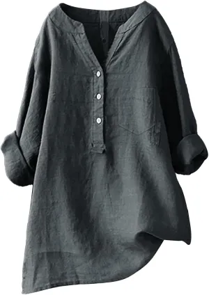 ZWRXW Womens Cotton Linen Shirts 3/4 Sleeve V Neck Tshirts Solid Color Comfy Tops Summer Casual Dressy Tunic Top Blouses